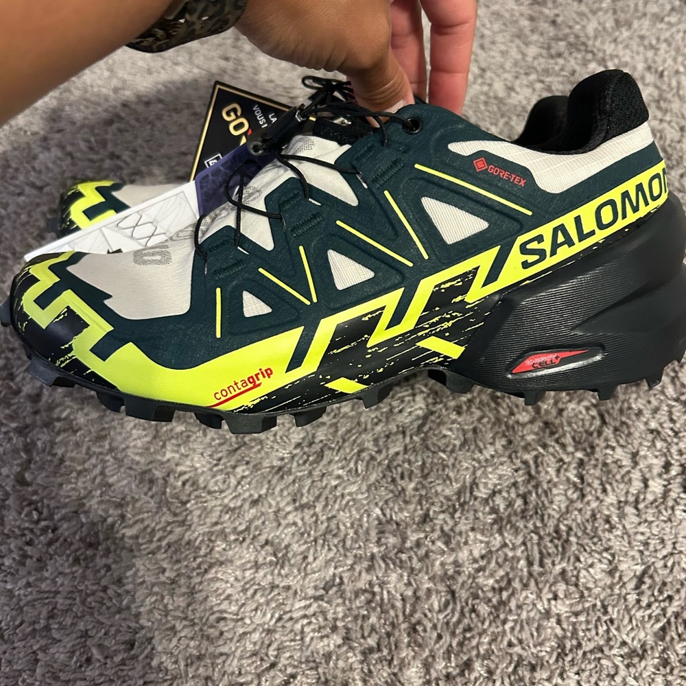 Salomon Black and Neon Green Trail Shoes Speedcross 6 Gortex